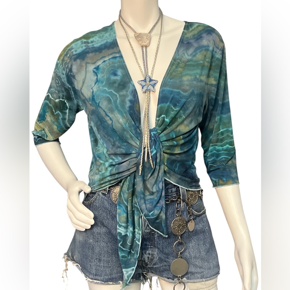 Hand dyed tie front geode style bolero cardigan